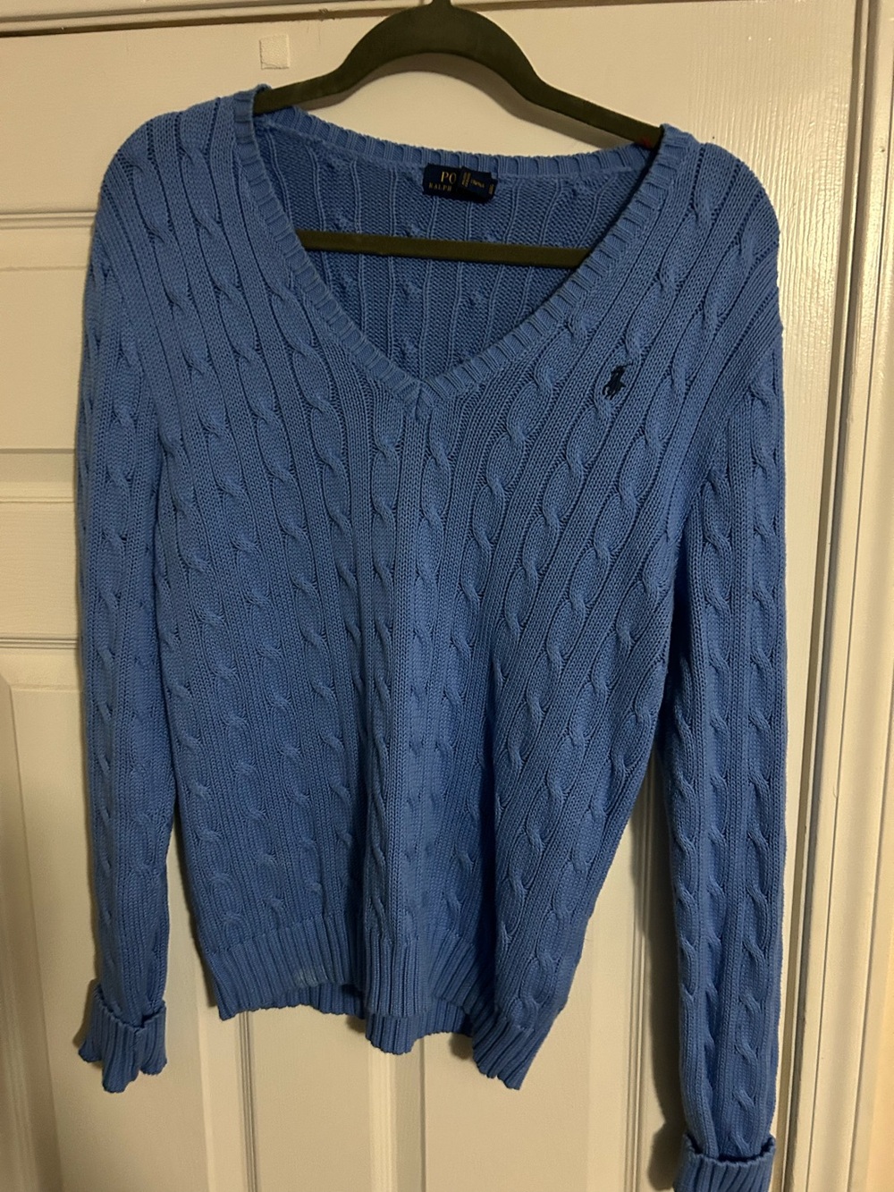 Polo by Ralph Lauren Women's Cable V-Neck Sweater - Sky Blue